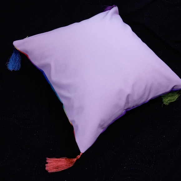 18" Rainbow Tassle Pillow Cover Reversible - Picture 2 of 9
